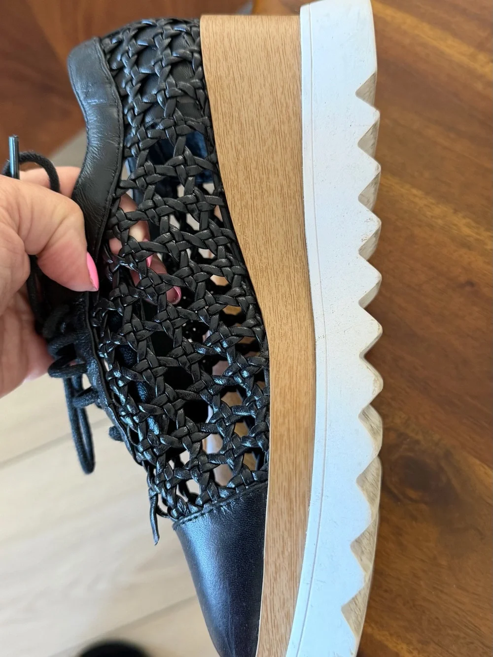 Black Woven Platform Lace-Up Sneakers
